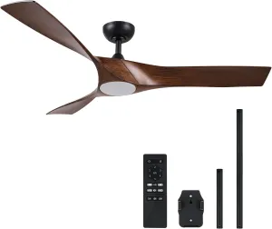 VONLUCE Ceiling Fan with Light and Remote Control, 52 Inch Modern Fan with 3 Blades Noiseless DC Motor for Bedroom, Living Room, Kitchen, Study, Walnut Fan with safety blade design