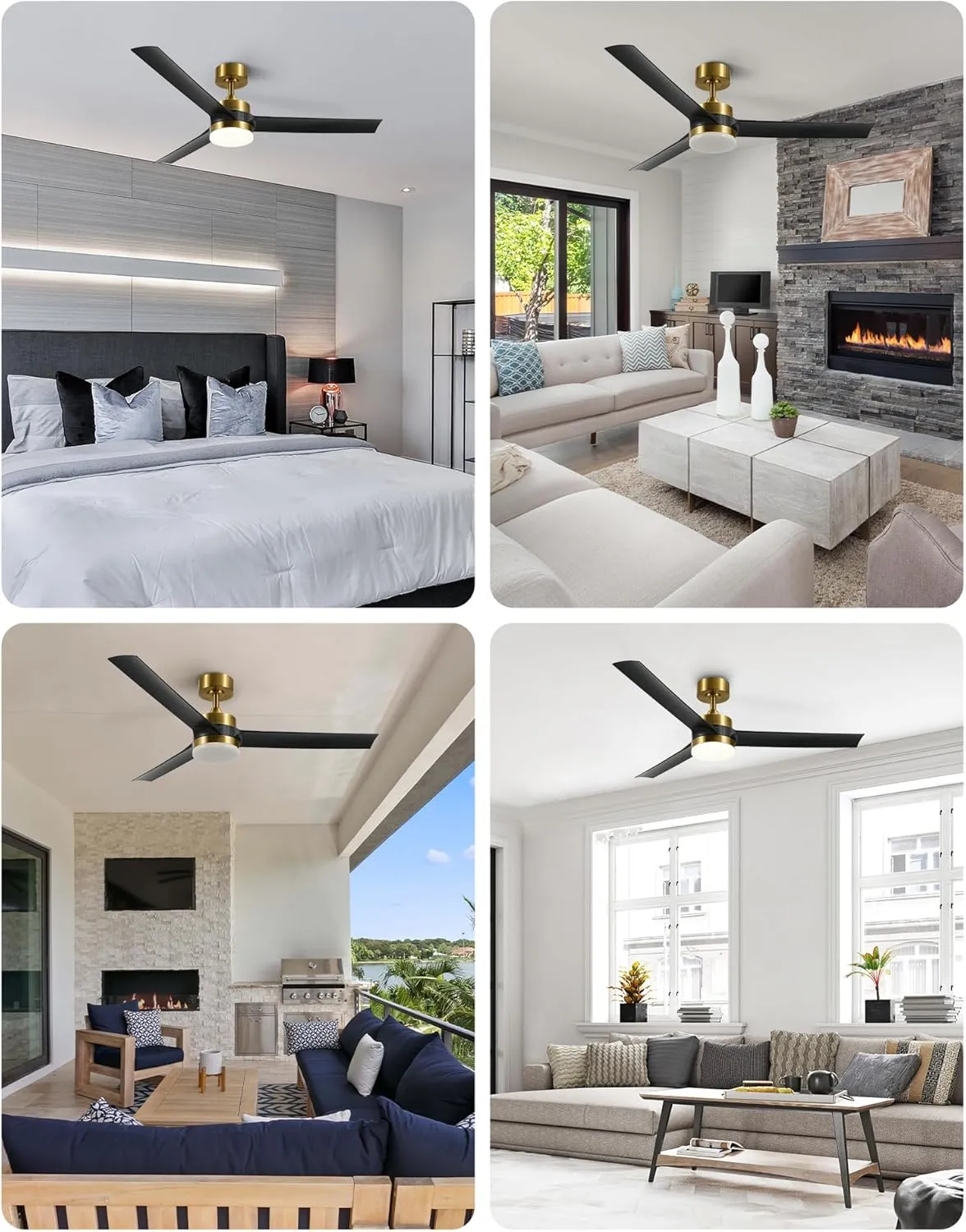 VONLUCE Ceiling Fans with Lights, 52 Inch Ceiling Fan and Remote, with 3 Blades 6-Speeds Noiseless Reversible DC Motor, Modern Ceiling Fan for Farmhouse Bedroom Patio Indoor Outdoor, Black Gold