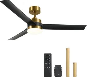 VONLUCE Ceiling Fans with Lights, 52 Inch Ceiling Fan and Remote, with 3 Blades 6-Speeds Noiseless Reversible DC Motor, Modern Ceiling Fan for Farmhouse Bedroom Patio Indoor Outdoor, Black Gold Fan with safety blade design