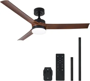 VONLUCE Ceiling Fans with Lights, 52 Inch Ceiling Fan with Remote, 6-Speeds Noiseless Reversible DC Motor, 3CCT, Low Profile Ceiling Fan for Farmhouse Bedroom Patio, Black Fan with safety blade design
