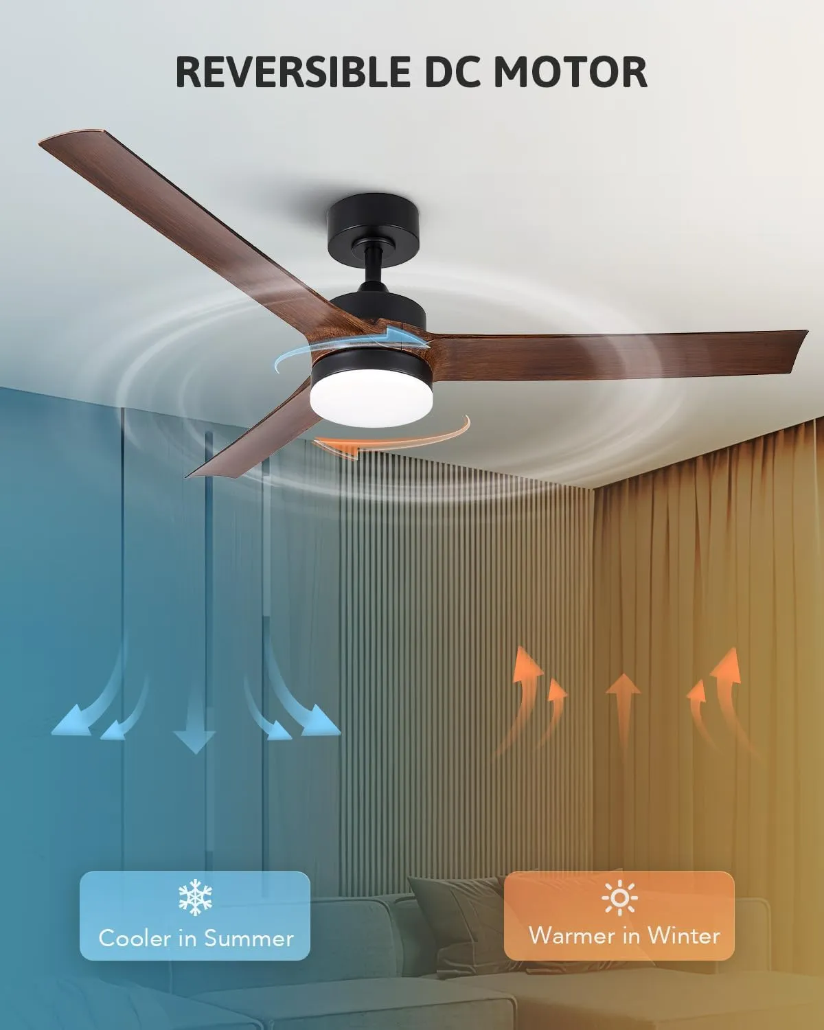 VONLUCE Ceiling Fans with Lights, 52 Inch Ceiling Fan with Remote, 6-Speeds Noiseless Reversible DC Motor, 3CCT, Low Profile Ceiling Fan for Farmhouse Bedroom Patio, Black