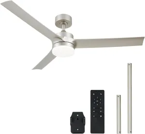 VONLUCE Ceiling Fans with Lights, 52 Inch Ceiling Fan with Remote, 6-Speeds Noiseless Reversible DC Motor, 3CCT, Low Profile Ceiling Fan for Farmhouse Bedroom Patio, Nickel Fan with safety blade design