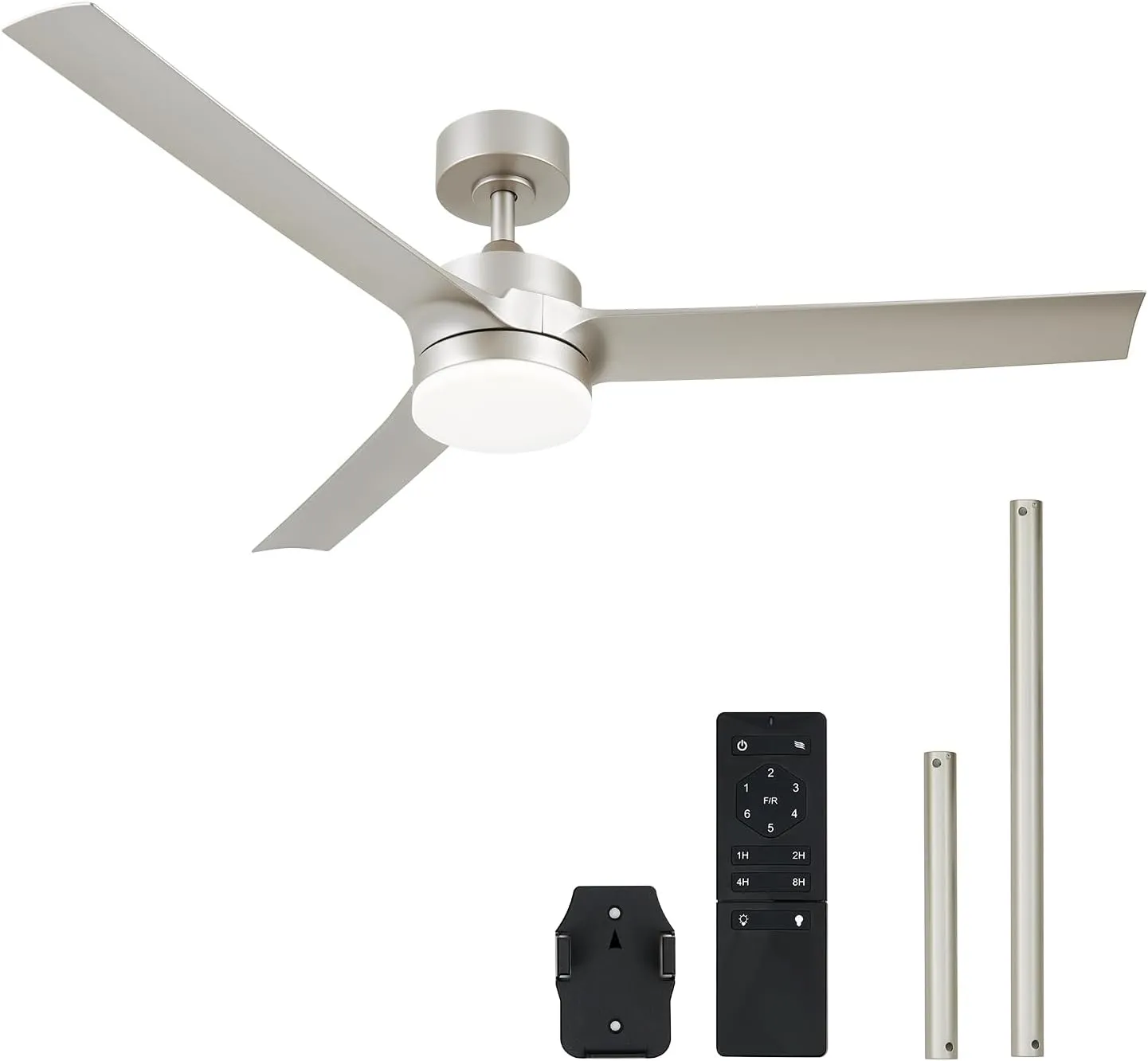 VONLUCE Ceiling Fans with Lights, 52 Inch Ceiling Fan with Remote, 6-Speeds Noiseless Reversible DC Motor, 3CCT, Low Profile Ceiling Fan for Farmhouse Bedroom Patio, Nickel Fan with safety blade design