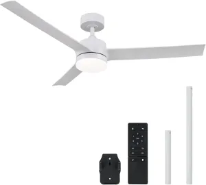 VONLUCE Ceiling Fans with Lights, 52 Inch Ceiling Fan with Remote, 6-Speeds Noiseless Reversible DC Motor, 3CCT, Low Profile Ceiling Fan for Farmhouse Bedroom Patio, White Fan with safety blade design