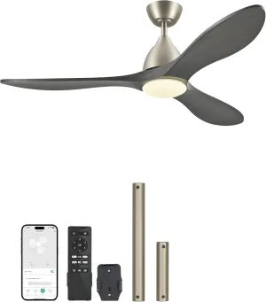 VONLUCE Ceiling Fans with Lights, 52 inch Smart Ceiling Fan with Remote/APP/Alexa Control, 3 Blades, 6 Speeds, Noiseless Reversible DC Motor, Wood Ceiling Fan for Bedroom Farmhouse, Grey App-controlled remote fan for convenience