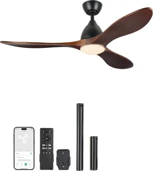 VONLUCE Ceiling Fans with Lights, 52 inch Smart Ceiling Fan with Remote/APP/Alexa Control, 3 Blades, 6 Speeds, Noiseless Reversible DC Motor, Wood Ceiling Fan for Bedroom Farmhouse, Walnut App-controlled remote fan for convenience