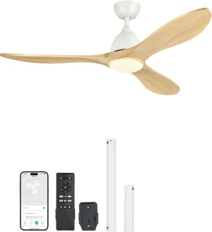 VONLUCE Ceiling Fans with Lights, 52 inch Smart Ceiling Fan with Remote/APP/Alexa Control, 3 Blades, 6 Speeds, Noiseless Reversible DC Motor, Wood Ceiling Fan for Bedroom Farmhouse, White App-controlled remote fan for convenience