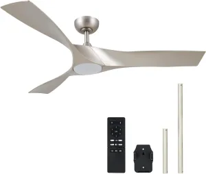 VONLUCE Ceiling Fans with Lights, 52" Mid Century Ceiling Fan and Remote, Stepless Dimming, 6 Speeds Noiseless DC Motor, 3 ABS Blades, Indoor Ceiling Fan for Kitchen Bedroom Living Room, Nickel Fan with safety blade design