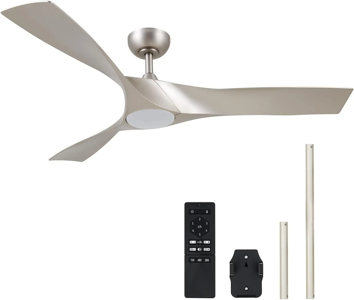 VONLUCE Ceiling Fans with Lights, 52" Mid Century Ceiling Fan and Remote, Stepless Dimming, 6 Speeds Noiseless DC Motor, 3 ABS Blades, Indoor Ceiling Fan for Kitchen Bedroom Living Room, Nickel Fan with safety blade design