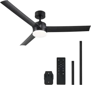 VONLUCE Ceiling Fans with Lights and Remote, 52 Inch Ceiling Fan, 3 Blades 6-Speeds Noiseless Reversible DC Motor, Ceiling Fan for Farmhouse Bedroom Patio, Black Fan with safety blade design