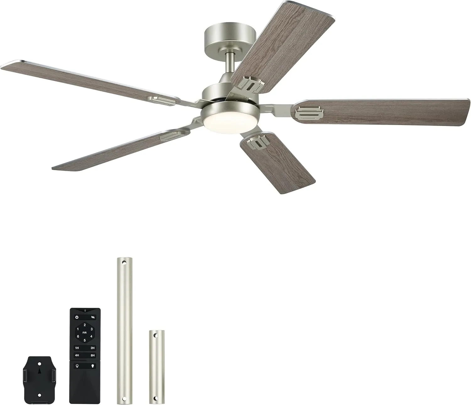 VONLUCE Ceiling Fans with Lights and Remote, 52" Ceiling Fan with 5 Blades, 6-Speeds Noiseless Reversible DC Motor for Farmhouse Bedroom Indoor, Grey Fan with safety blade design