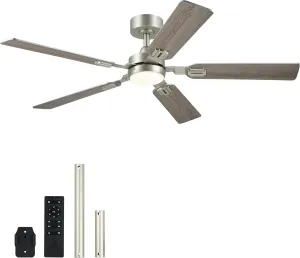 VONLUCE Ceiling Fans with Lights and Remote, 52" Ceiling Fan with 5 Blades, 6-Speeds Noiseless Reversible DC Motor for Farmhouse Bedroom Indoor, Grey Fan with safety blade design