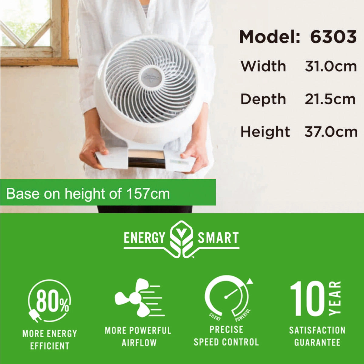 Vornado Energy Smart Air Circulator  Remote Control, Vortex Action, DC motor, Oscillation, Timer, 99-Speed, white, 6303DC
