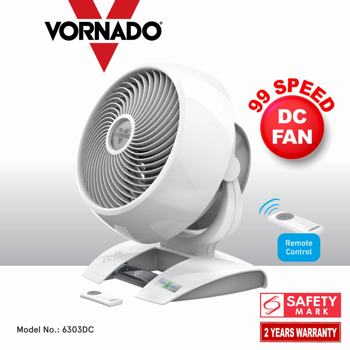 Vornado Energy Smart Air Circulator  Remote Control, Vortex Action, DC motor, Oscillation, Timer, 99-Speed, white, 6303DC