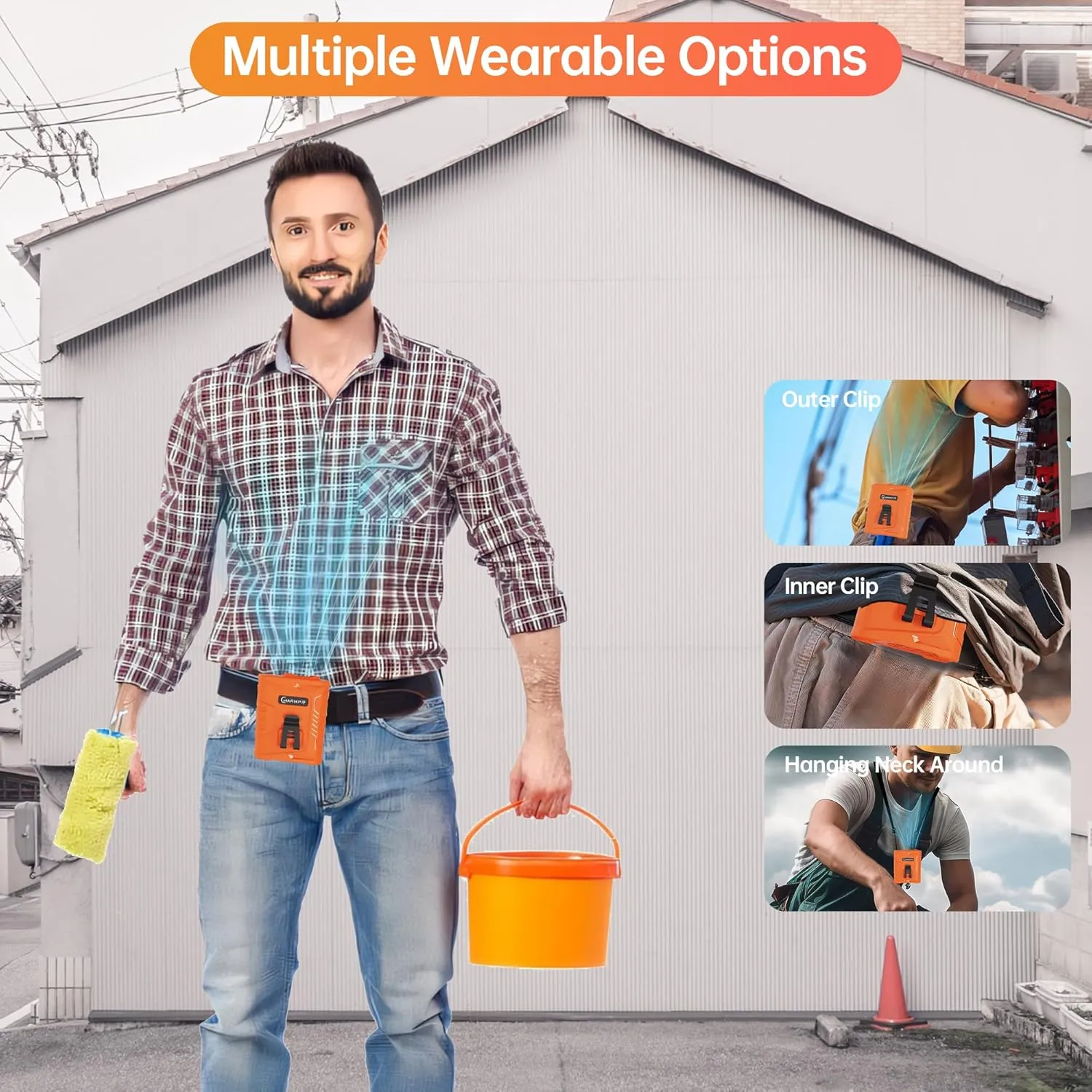 Waist Clip Fan - 5000mAh Rechargeable Portable Personal Fan, 39ft/s Ultra-Strong Wind, 29H Runtime, 5 Speeds, LED & SOS Light, for Outdoor, Camping, Hiking, Construction