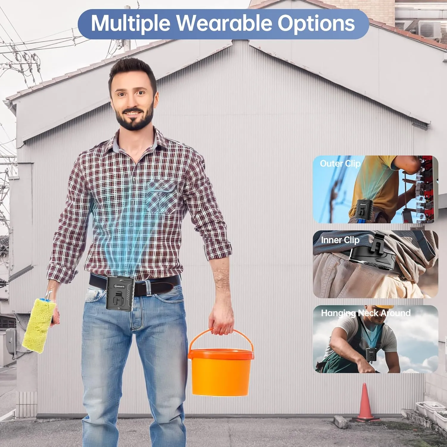 Waist Clip Fan - 5000mAh Rechargeable Portable Personal Fan, 39ft/s Ultra-Strong Wind, 29H Runtime, 5 Speeds, LED & SOS Light for Outdoor, Camping, Hiking, Construction