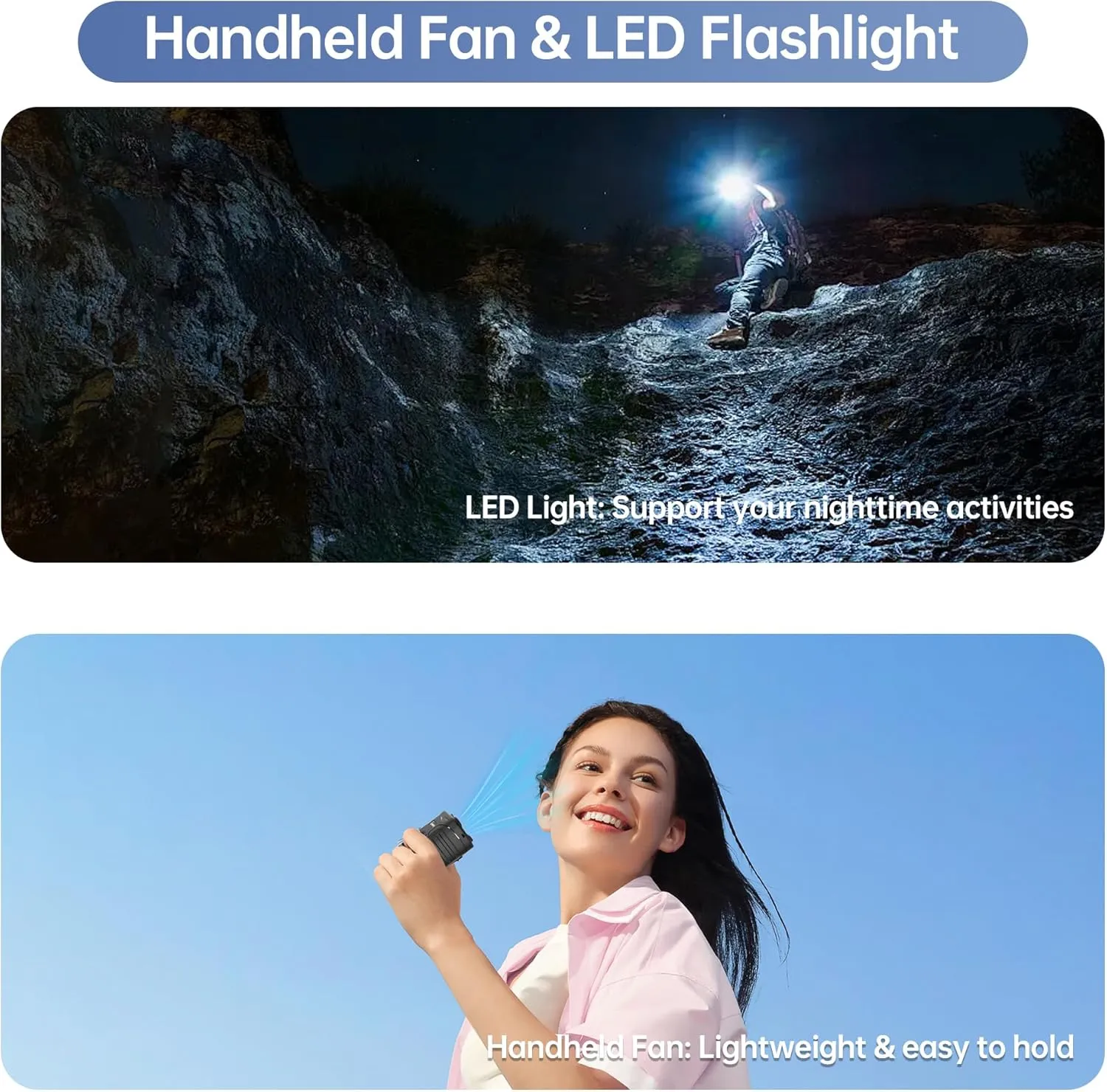 Waist Clip Fan - 5000mAh Rechargeable Portable Personal Fan, 39ft/s Ultra-Strong Wind, 29H Runtime, 5 Speeds, LED & SOS Light, for Outdoor, Camping, Hiking, Construction