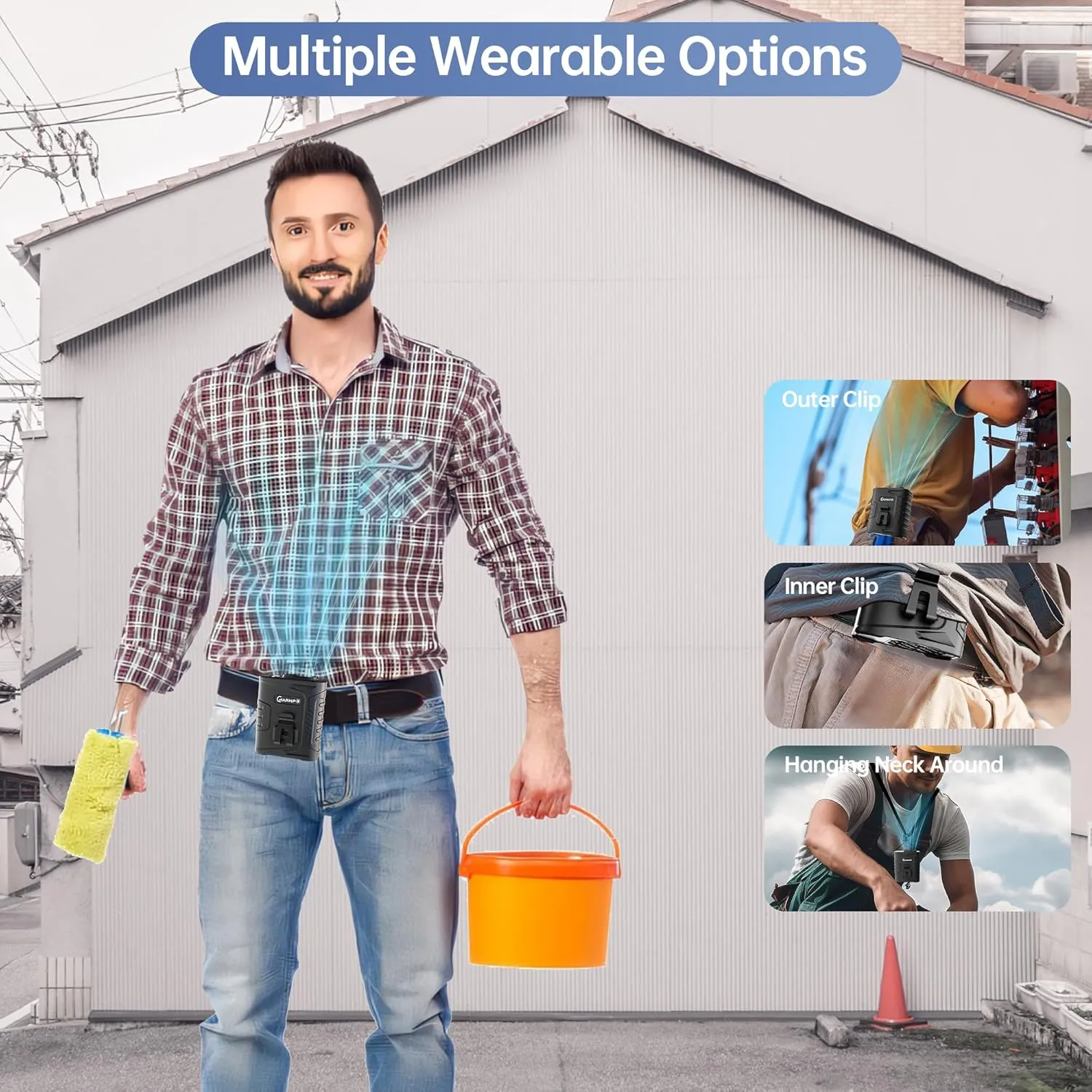 Waist Clip Fan - 5000mAh Rechargeable Portable Personal Fan, 39ft/s Ultra-Strong Wind, 29H Runtime, 5 Speeds, LED & SOS Light, for Outdoor, Camping, Hiking, Construction