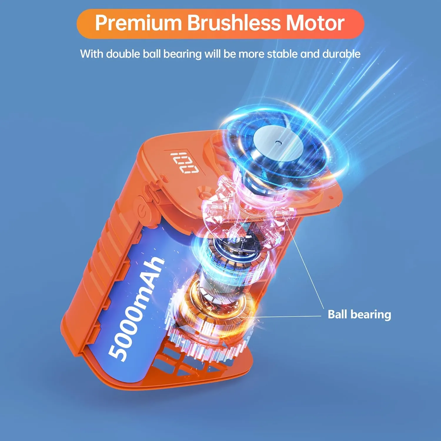 Waist Clip Fan - 5000mAh Rechargeable Portable Personal Fan, 39ft/s Ultra-Strong Wind, 29H Runtime, 5 Speeds, LED & SOS Light, for Outdoor, Camping, Hiking, Construction