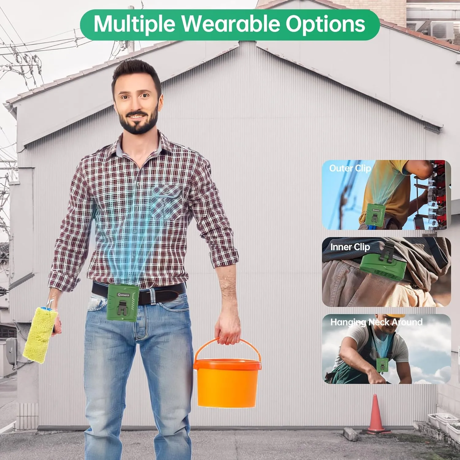 Waist Clip Fan - 5000mAh Rechargeable Portable Personal Fan, 39ft/s Ultra-Strong Wind, 29H Runtime, 5 Speeds, LED & SOS Light for Outdoor, Camping, Hiking, Construction