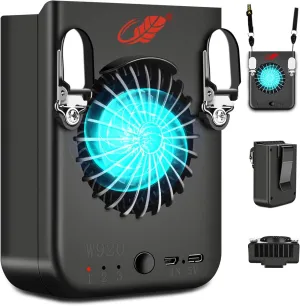 Waist Fan Clip on for Men, Mighty Powerful 3 Speeds Portable Rechargeable 8000mAh Battery Operated Body Cooling Shirt Belt Neck Fan for Camping, Hiking, Fishing, Working Waist-mounted portable fan for outdoor use