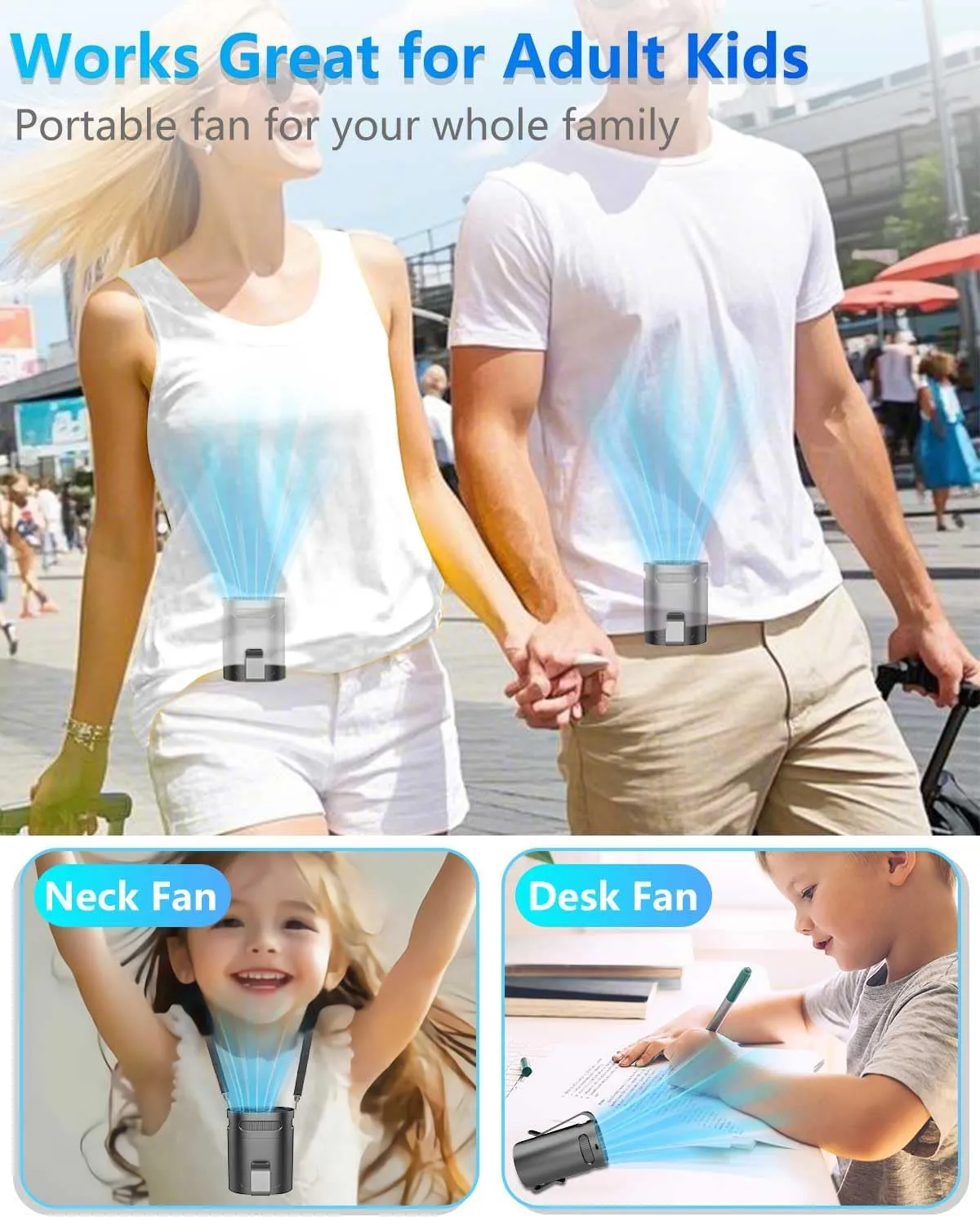 Waist Fan Clip on-Mini Lightweight Portable Fans Rechargeable Under Shirt Belt Pants Body Fans that Blow Cold Air,Waistband Cooling Fan,Powerful Small Personal Hanging Neck Cooler AC Travel Black