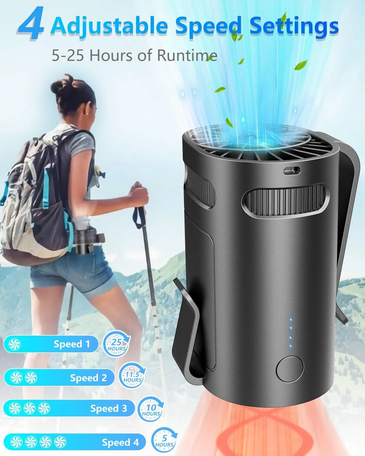 Waist Fan Clip on-Mini Lightweight Portable Fans Rechargeable Under Shirt Belt Pants Body Fans that Blow Cold Air,Waistband Cooling Fan,Powerful Small Personal Hanging Neck Cooler AC Travel Black