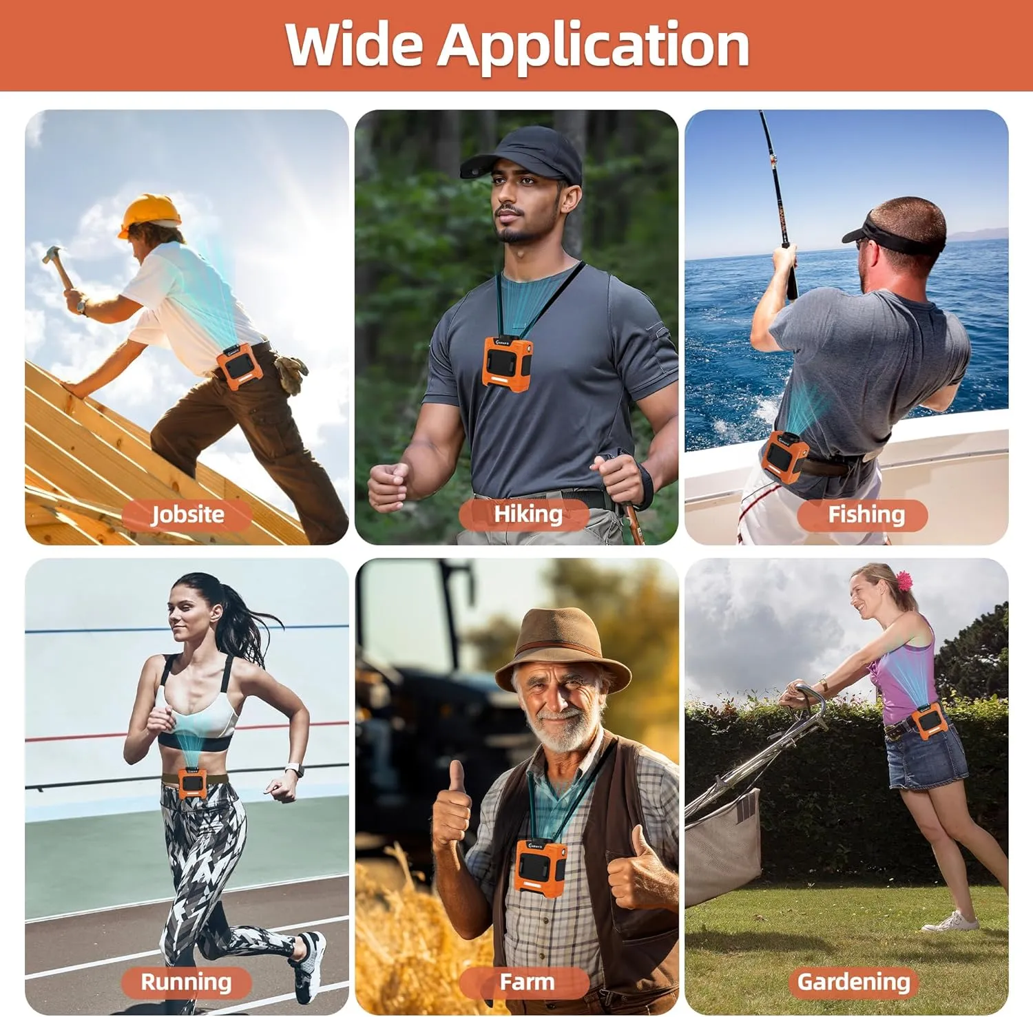 Waist Fan - Portable Cooling Clip Belt Fan with 10000mAh Battery, 24H Working Time, 3 Speeds, 16000RPM Airflow, LED SOS Warning Light for Jobsite, Farming, Fishing, Hot Summer