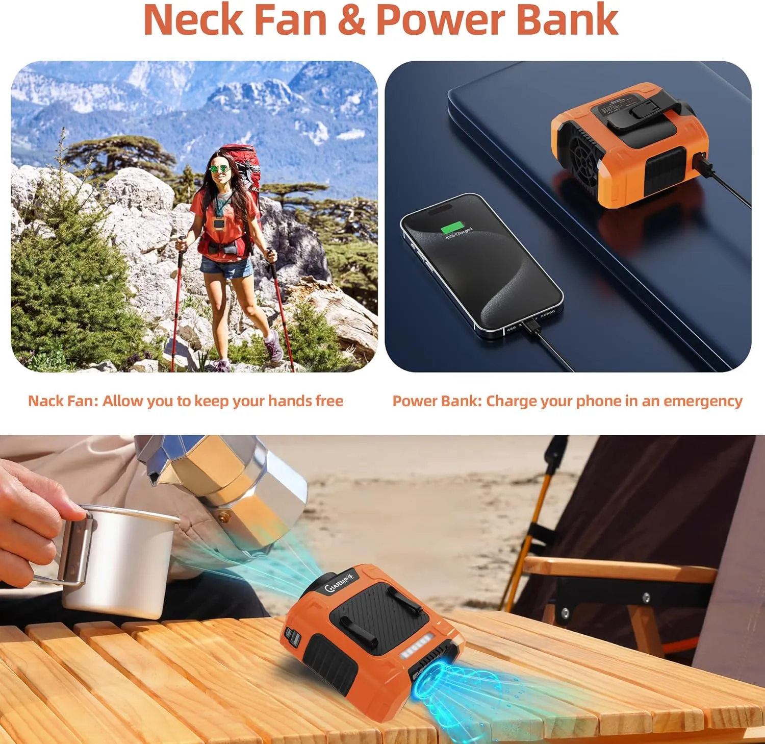 Waist Fan - Portable Cooling Clip Belt Fan with 10000mAh Battery, 24H Working Time, 3 Speeds, 16000RPM Airflow, LED SOS Warning Light for Jobsite, Farming, Fishing, Hot Summer