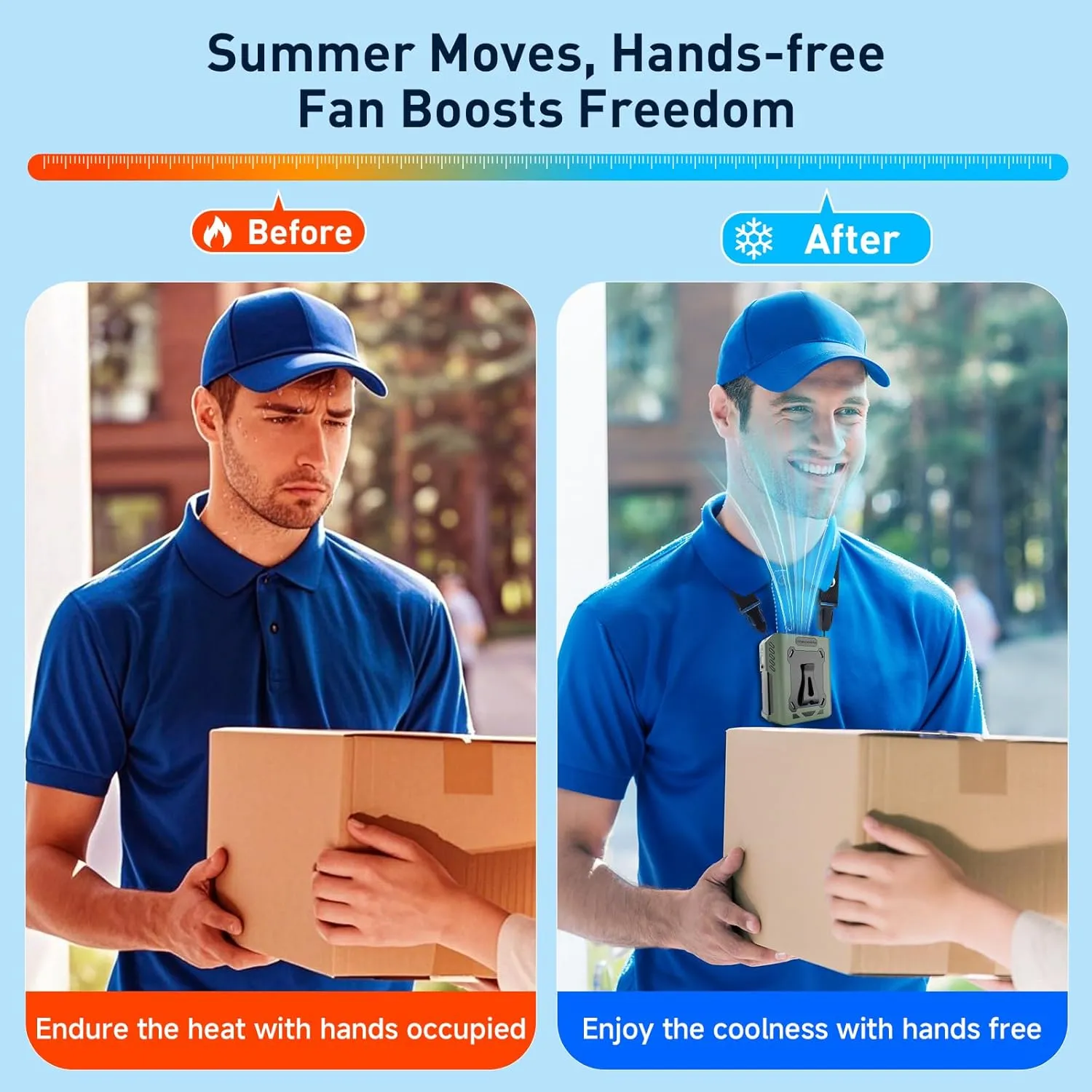 Waist Fan, Upgraded AI Fan Max 25H Working Time, 5-Speed Strong Wind with 8000mAh Battery, Portable Belt Fans with Flashlight, Hands-Free Neck Fans for Outdoor,Camping,Travel,Sports