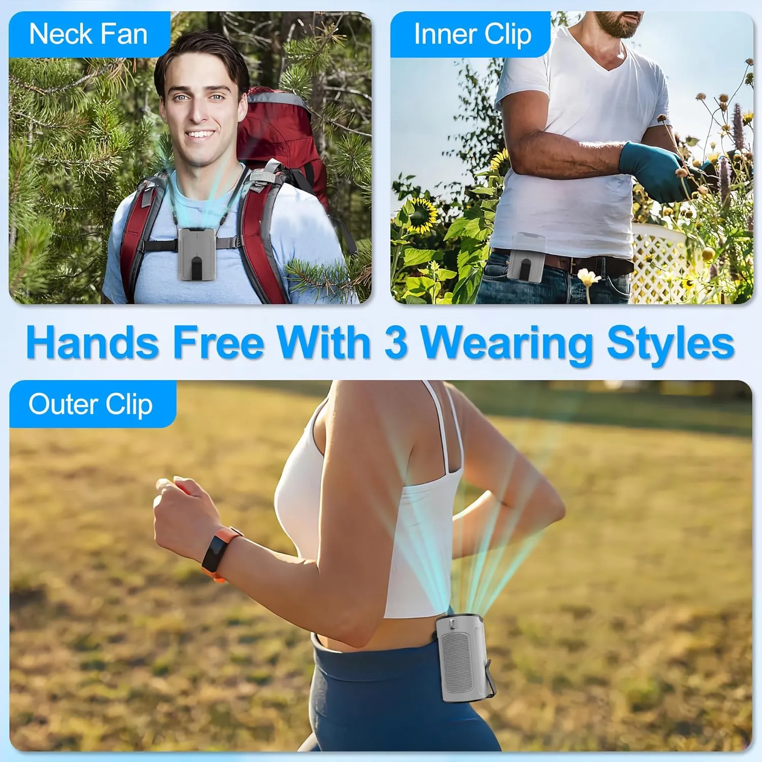 Waist Fan, Wearable Shirt Fan with up to 25H Cooling Time, 4 Speeds Powerful Airflow for Traveling, Warehouse, Indoor, Outdoor -Gray