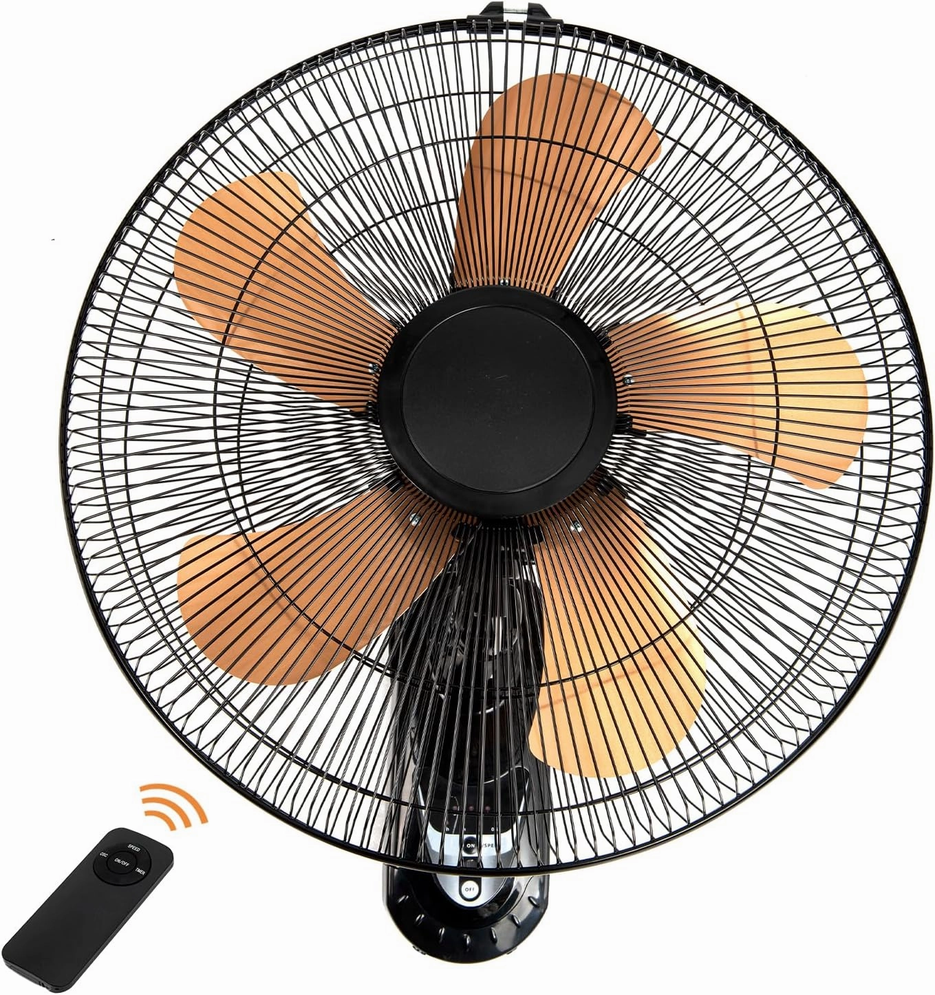 Wall Mount Fan with Remote, 3-speed Wall Oscillating Quiet Fan with 5 Blades, Adjustable Tilt and Timing, 18 Inch High Velocity Wall-Mounted Fans for Bedroom, Gym, Office, Warehouse, Garage, Gold App-controlled remote fan for convenience