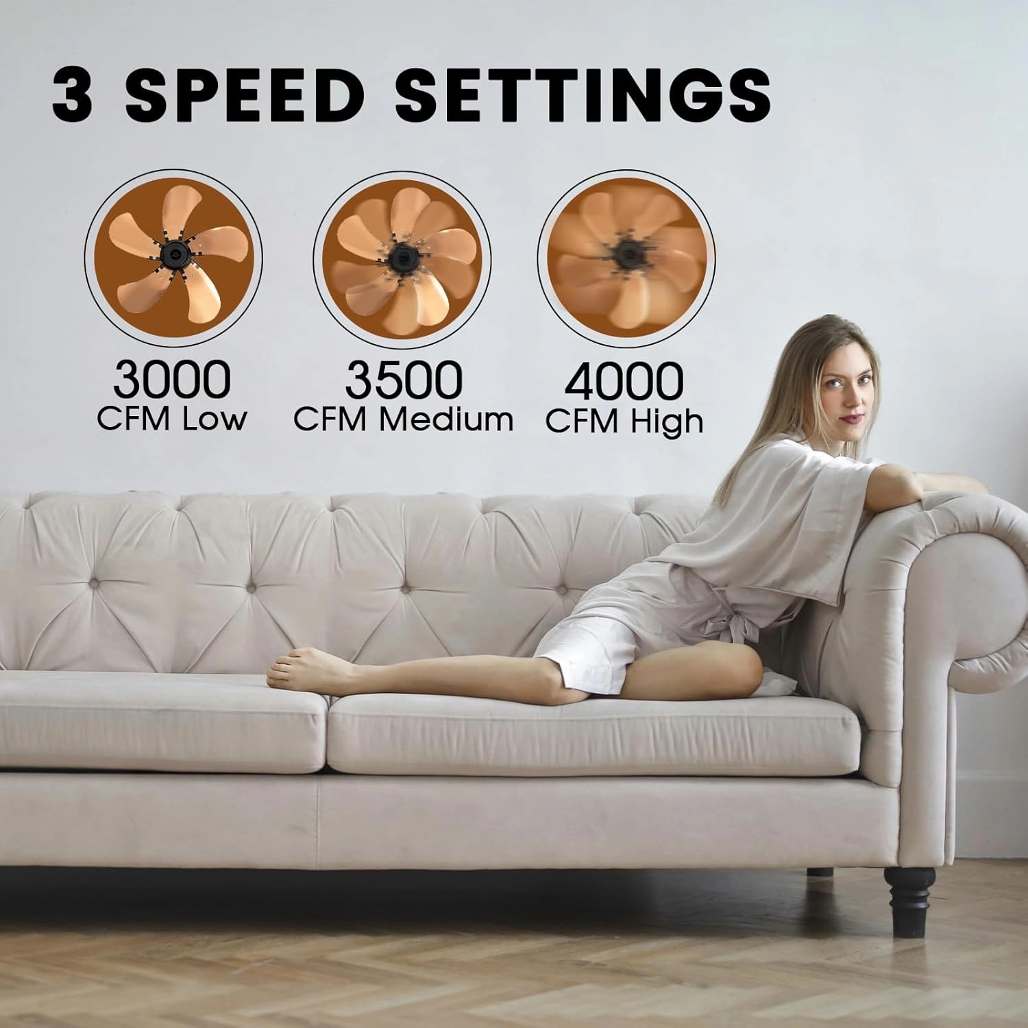 Wall Mount Fan with Remote Control Wall Mounted Oscillating Fan with 3 Speed Settings,18 Inch Adjustable Tilt and Timing for Bedroom,Gold 1 Pack