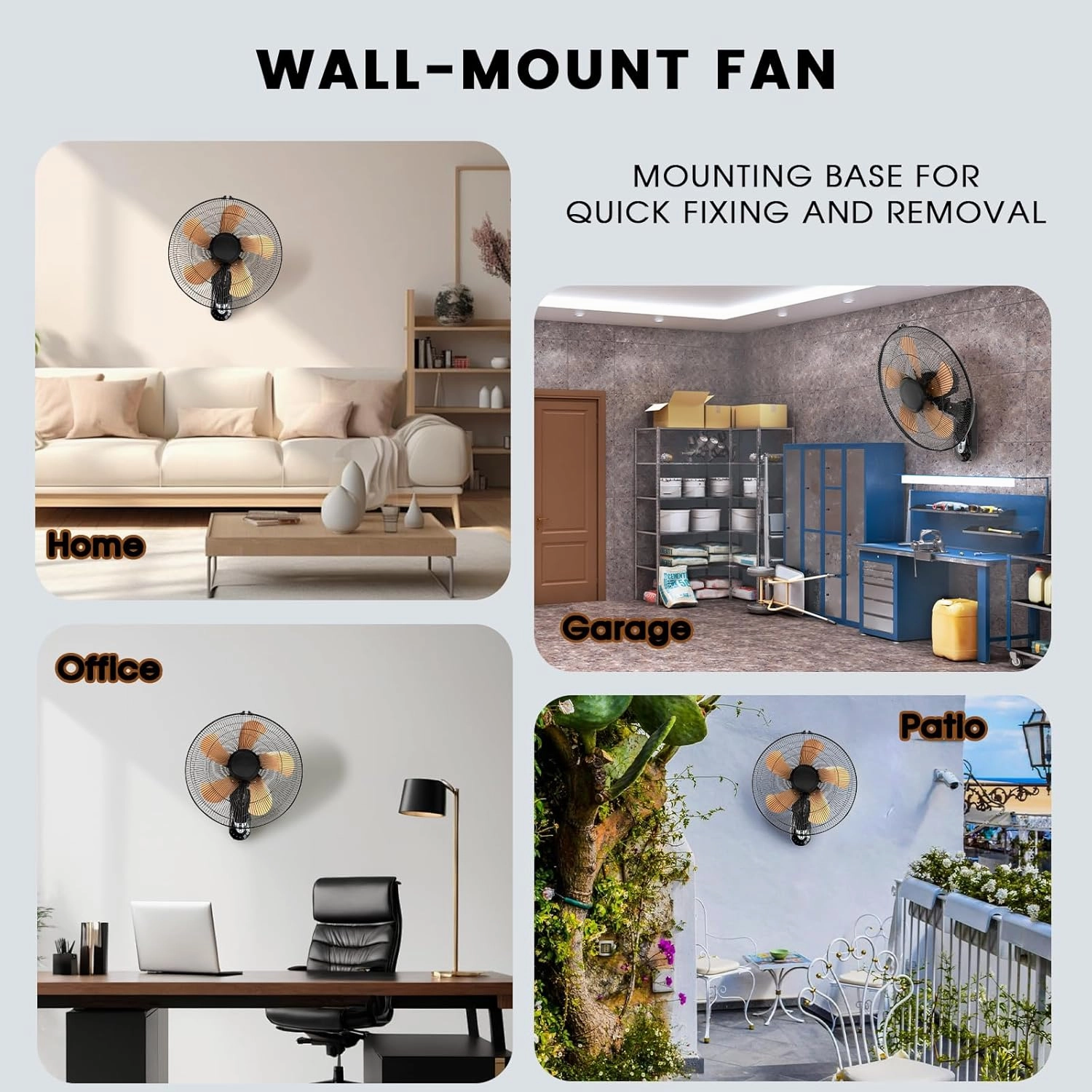 Wall Mount Fan with Remote Control Wall Mounted Oscillating Fan with 3 Speed Settings,18 Inch Adjustable Tilt and Timing for Bedroom,Gold 1 Pack