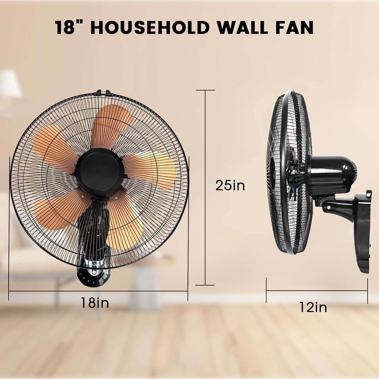 Wall Mount Fan with Remote Control Wall Mounted Oscillating Fan with 3 Speed Settings,18 Inch Adjustable Tilt and Timing for Bedroom,Gold 1 Pack