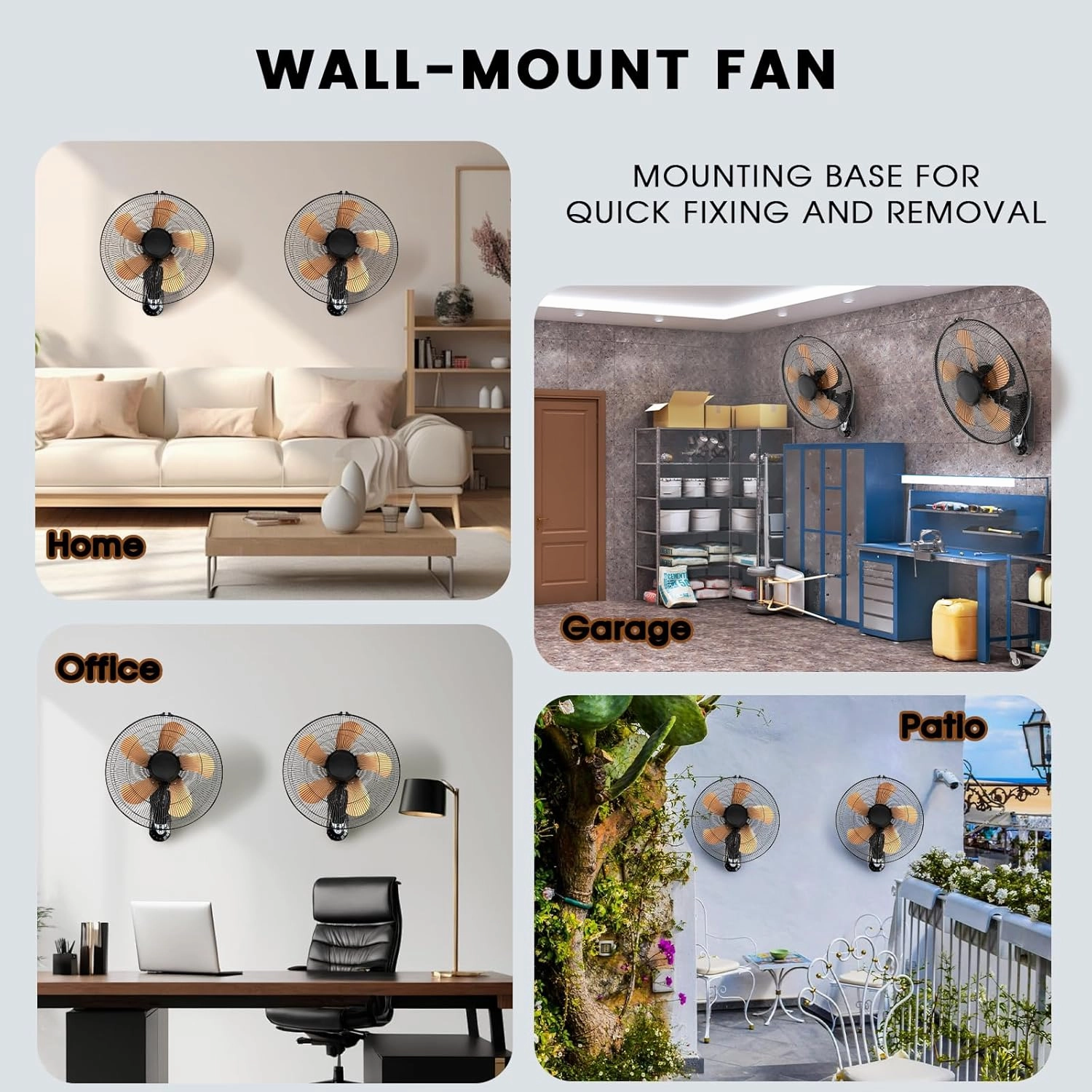 Wall Mount Fan with Remote Control Wall Mounted Oscillating Fan with 3 Speed Settings,18 Inch Adjustable Tilt and Timing for Bedroom,Gold 2 Pack