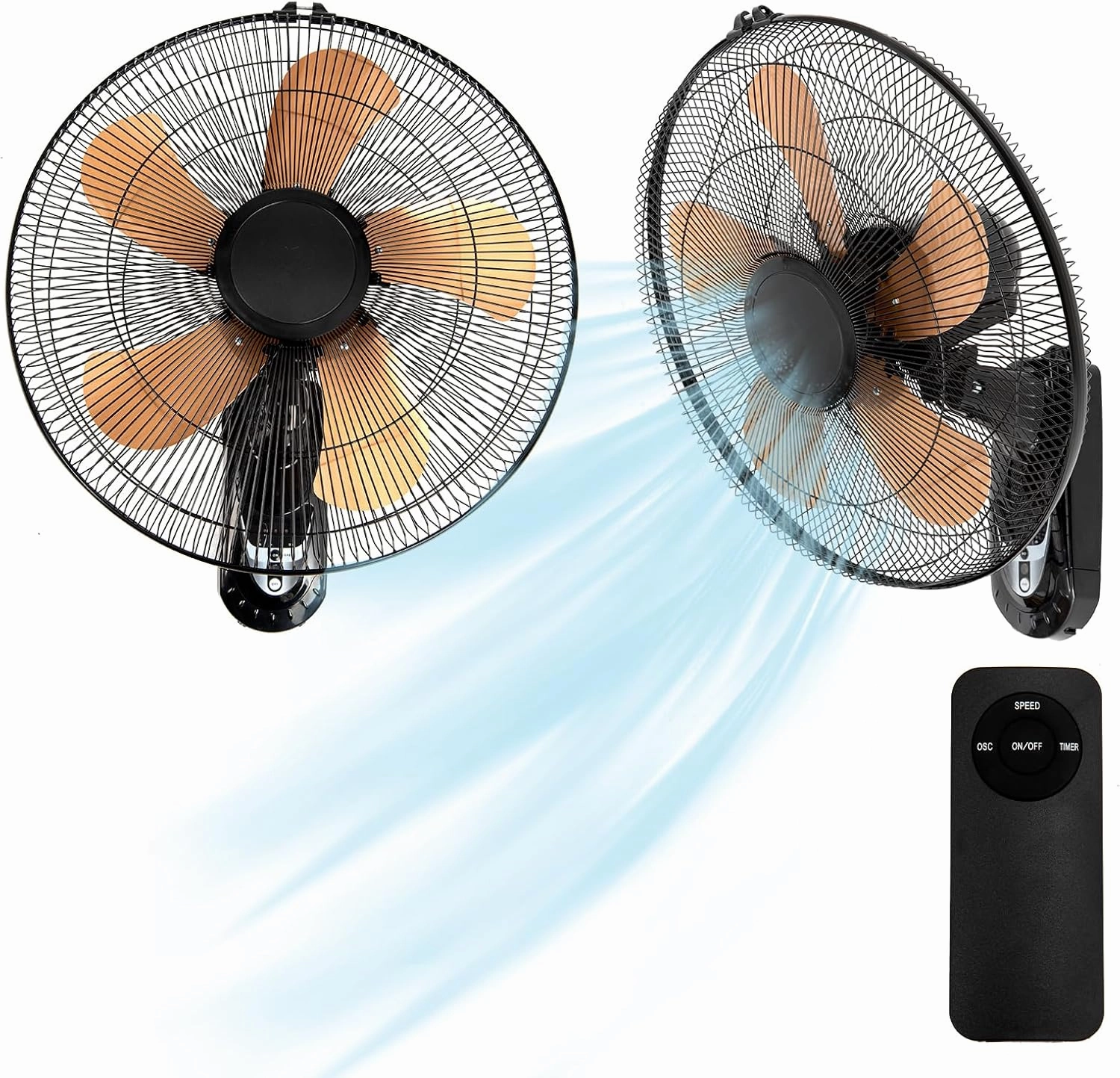 Wall Mount Fan with Remote Control Wall Mounted Oscillating Fan with 3 Speed Settings,18 Inch Adjustable Tilt and Timing for Bedroom,Gold 2 Pack App-controlled remote fan for convenience