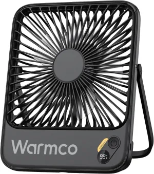 Warmco 10000mAh Portable Travel Fan 7-inch, [10-24H Runtime] Ultra-thin Digital Display Mini Desk Battery Operated Fan for Bedroom, Camping, Cruise Essentials 2025 USB desktop fan for workspace