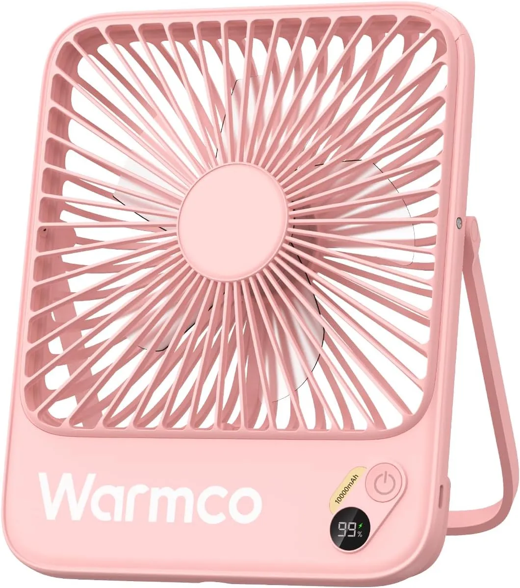 Warmco 10000mAh Portable Travel Fan 7-inch, [10-24H Runtime] Ultra-thin Digital Display Mini Desk Battery Operated Fan for Bedroom, Camping, Cruise Essentials 2025 Battery-powered portable fan