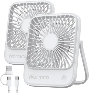Warmco USB Desk Fan 2Pack, USB C Corded Powered Fan, Strong Airflow Quiet Operation, 3 Speeds Wind Small USB Desktop Fan With 180 Tilt Folding for Office Table Home White(No battery) USB desktop fan for workspace