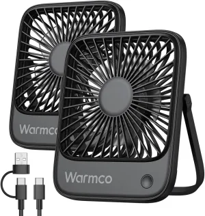 Warmco USB Desk Fan 2Pack, USB C Corded Powered Personal Fan, Strong Airflow, 3 Speeds Wind Small USB Desktop Fan With 180 Tilt Folding for Office Table Home Black(No battery) USB desktop fan for workspace