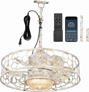 Waterproof Outdoor Ceiling Fan with Light 20" Caged Outdodor Gazebo Fan Hanging with Plug-in Cord, Dimmable LED, Remote APP Control, 6 Speeds for Patios Pergola Porch (White) App-controlled remote fan for convenience