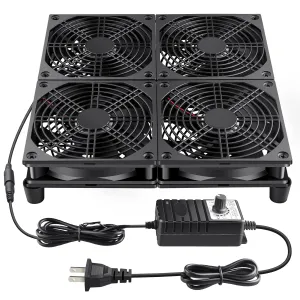 Wathai 120mm x 4 Router TV Box Fan 110v - 240v Big Airflow with Speed Control for DIY Gaming Consoles, Amplifiers, Xbox, Laptop Stand, Mining Machines Devices Cooling USB desktop fan for workspace
