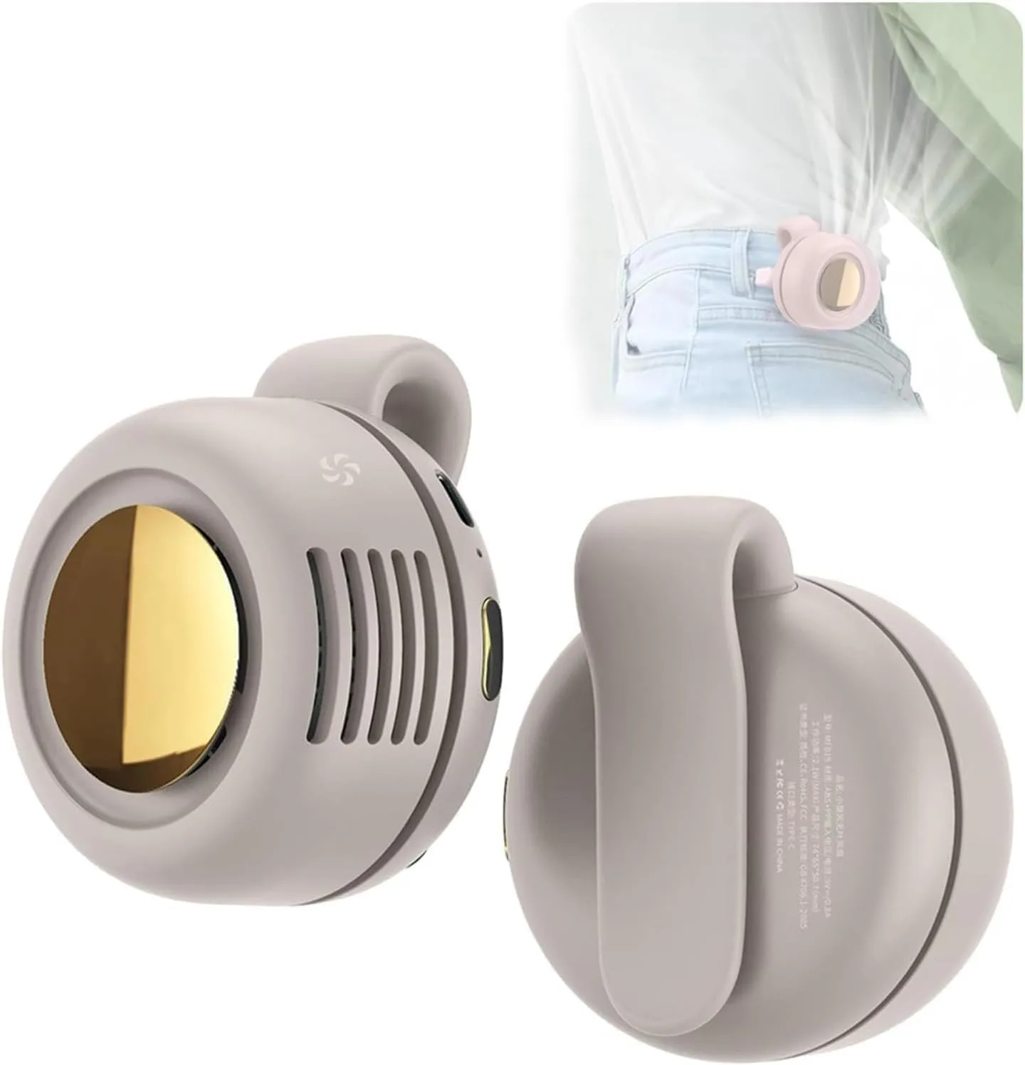 White Portable Mini Bladeless Fan, 3-Speed Clip-on Fan for Shirt and Waist Waist-mounted portable fan for outdoor use