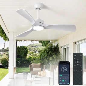 White Ceiling Fan with Light: 42-Inch Ceiling Fan 3 Blades Low Profile Outdoor - Modern Ceiling Fans with Remote APP Control Quiet Reversible DC Motor for Patio Living Room App-controlled remote fan for convenience