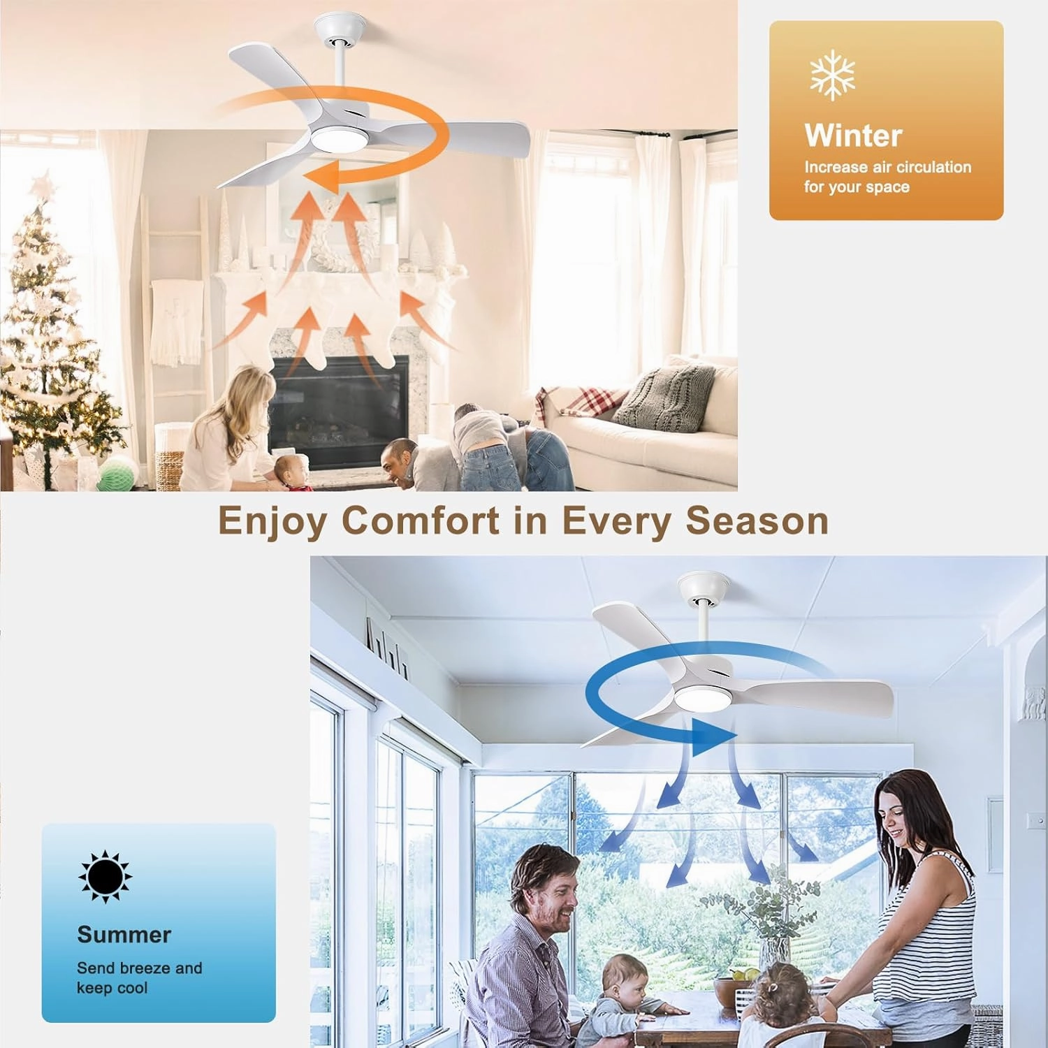 White Ceiling Fan with Light: 42-Inch Ceiling Fan 3 Blades Low Profile Outdoor - Modern Ceiling Fans with Remote APP Control Quiet Reversible DC Motor for Patio Living Room