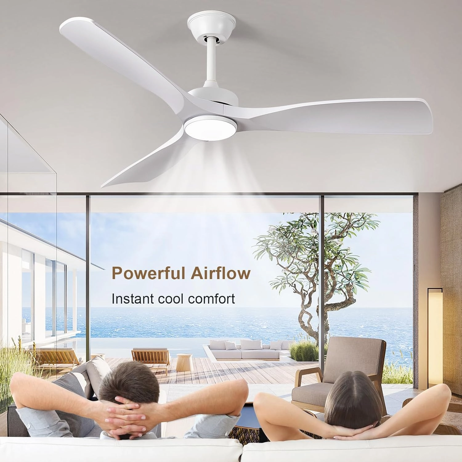 White Ceiling Fan with Light: 52-Inch Ceiling Fan 3 Blades Low Profile Outdoor - Modern Ceiling Fans with Remote APP Control Quiet Reversible DC Motor for Patio Living Room