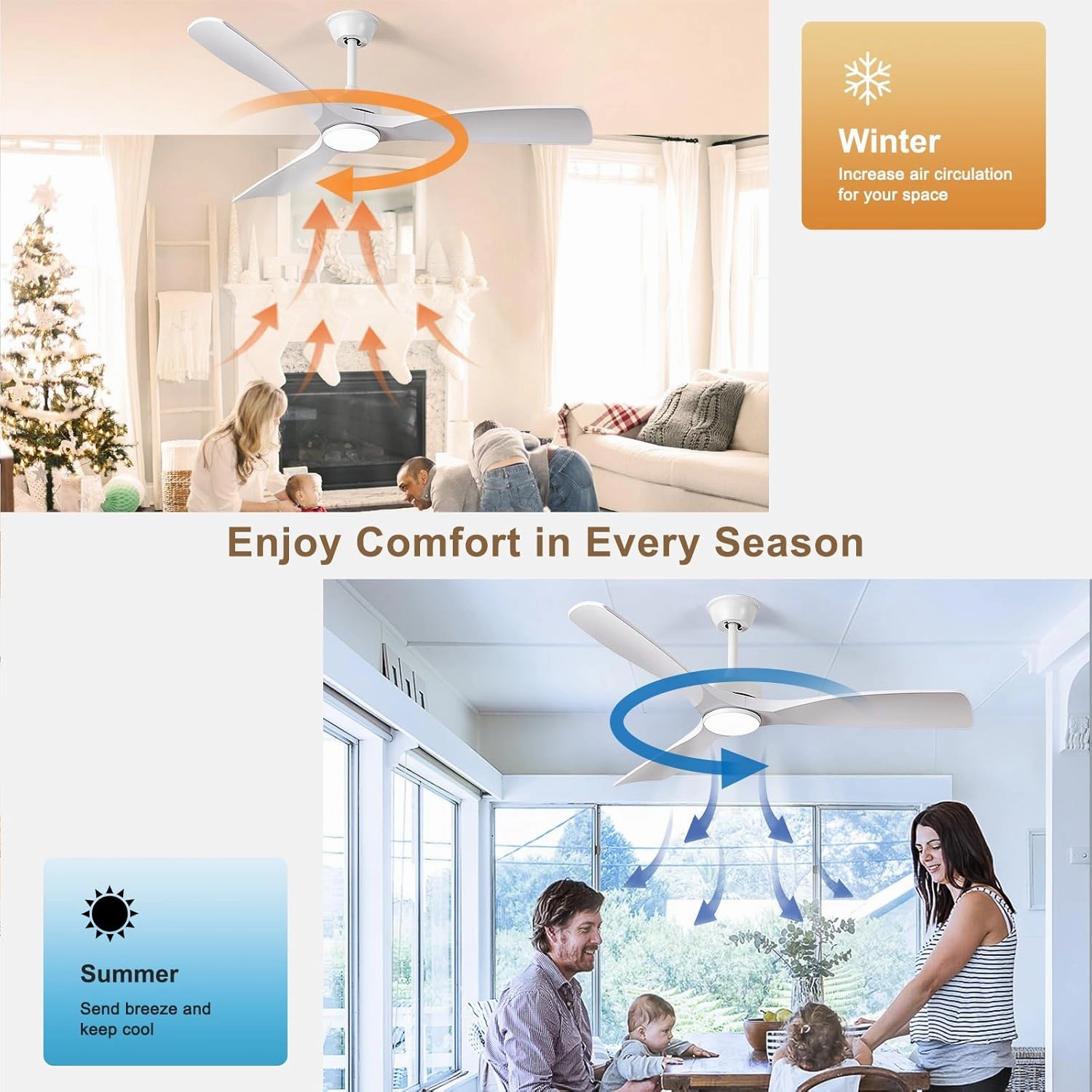 White Ceiling Fan with Light: 52-Inch Ceiling Fan 3 Blades Low Profile Outdoor - Modern Ceiling Fans with Remote APP Control Quiet Reversible DC Motor for Patio Living Room