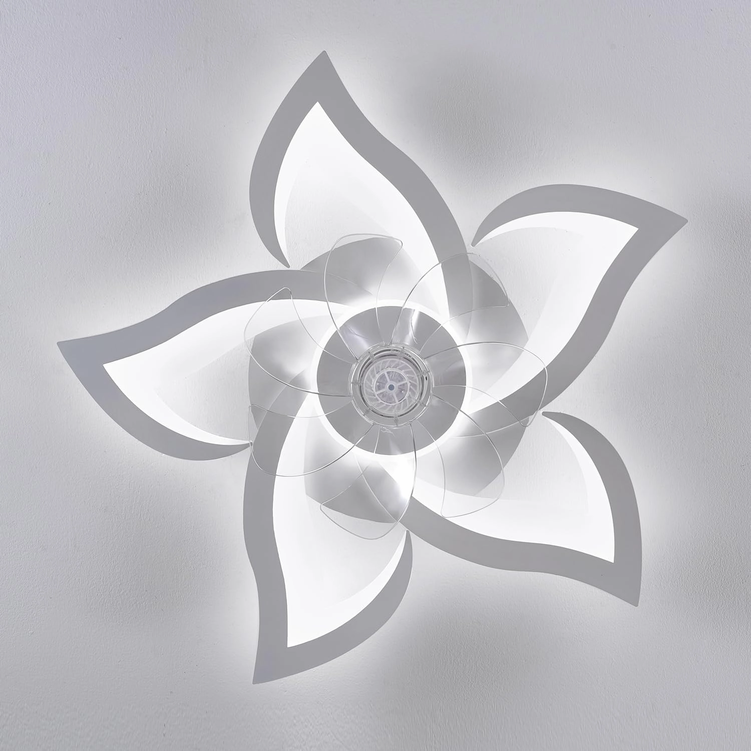 White Flower Modern CeilingFans with Lights, Low Profile Ceiling Fan with Remote for Bedroom, Flush Mount Ceiling Fan with LED Dimmable Light,3-Colors, 6-Speeds, Timing CeilingFan Light