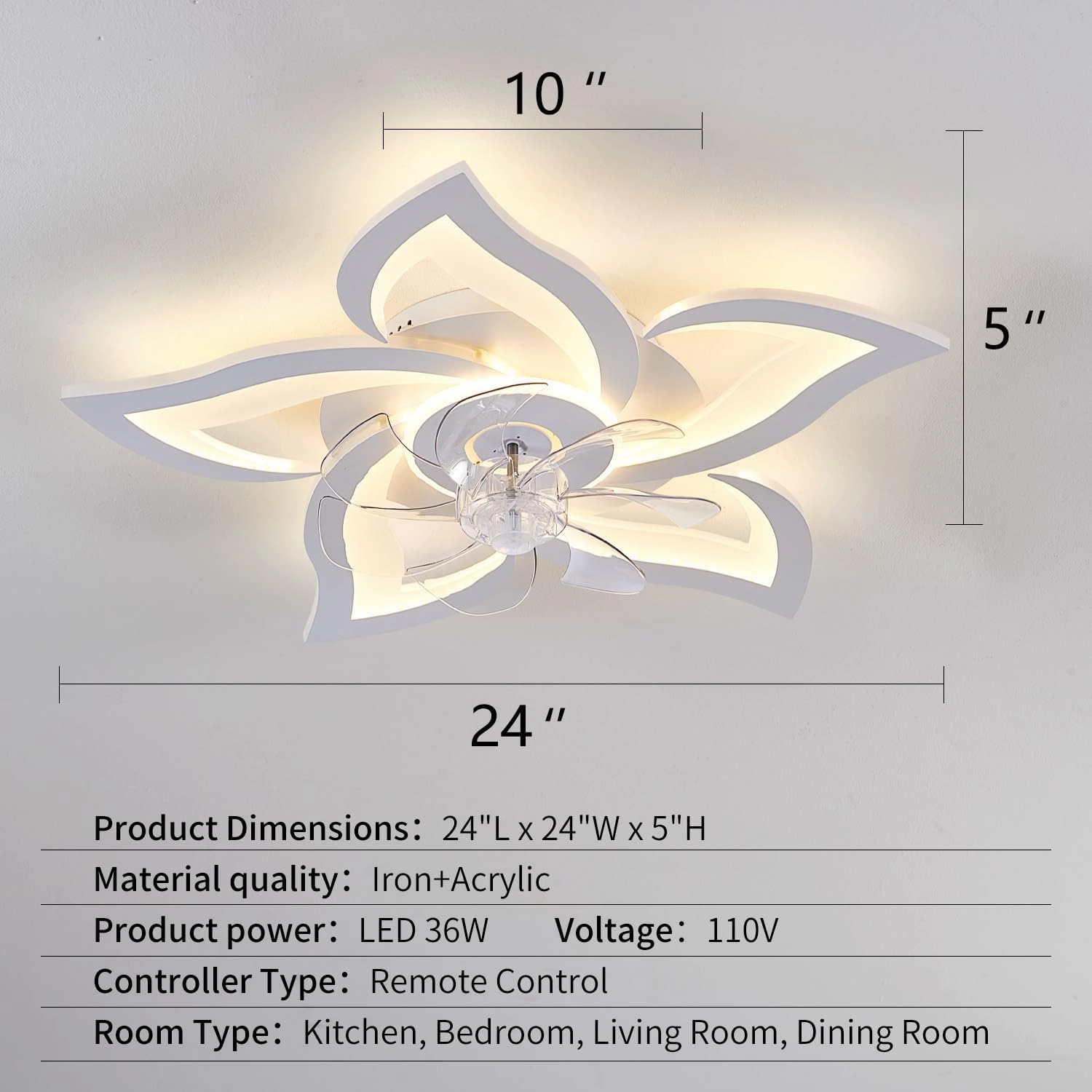 White Flower Modern CeilingFans with Lights, Low Profile Ceiling Fan with Remote for Bedroom, Flush Mount Ceiling Fan with LED Dimmable Light,3-Colors, 6-Speeds, Timing CeilingFan Light